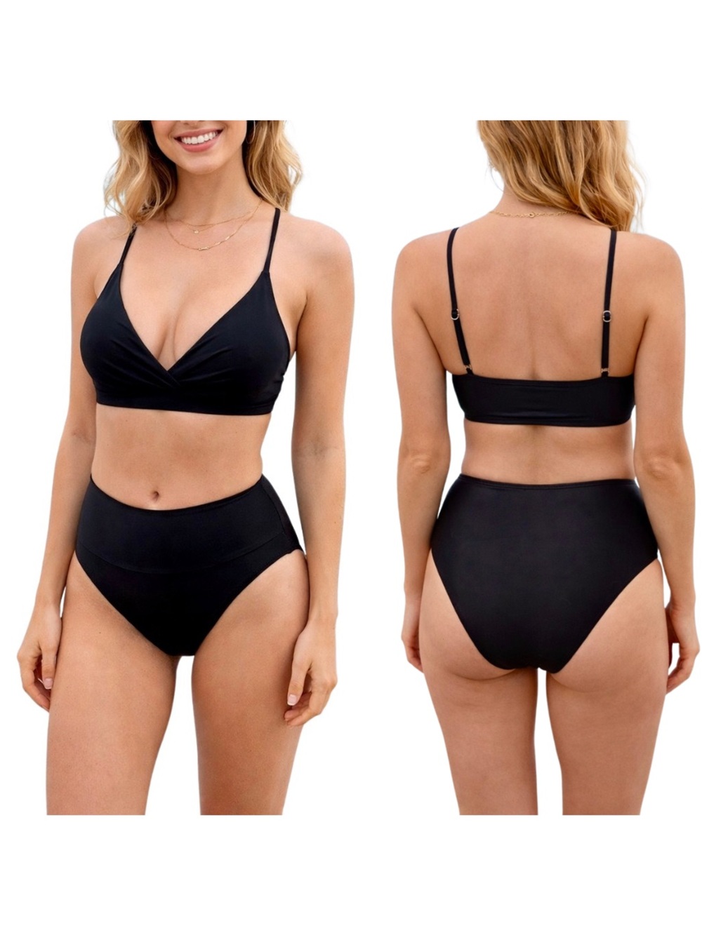 CUPSHE Black High-Waisted Bikini Set • Size Large • NEW WITH TAGS